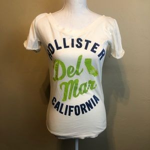 hollister del mar florida t shirt X Small Cotton Top White/ivory Green Spelled